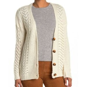 CENY NEW Cable Knit Grandpa Cardigan Ivory V-Neck Sweater Size Medium